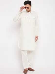 VASTRAMAY Shirt Collar Pathani Kurta With Pyjamas