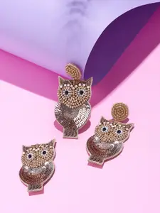 Zaveri Pearls Contemporary Studs Owl Earring & Brooch