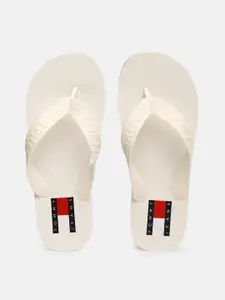 Tommy Hilfiger Women Brand Logo Textured Rubber Thong Flip-Flops