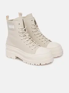 Tommy Hilfiger Women Solid High-Top Platform Canvas Chunky Boots