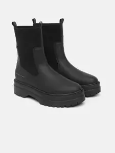 Tommy Hilfiger Women Solid High-Top Platform Rainboot Style Chunky Boots