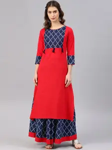 Nayo Women Red & Blue Printed Kurta with Skirt