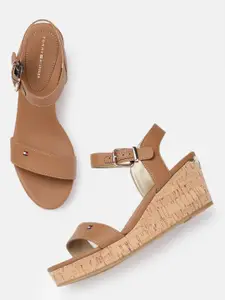 Tommy Hilfiger Women Solid Wedge Sandals With Buckle Detail