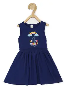 Peter England Girls Typography Printed Cotton Fit & Flare Mini Dress
