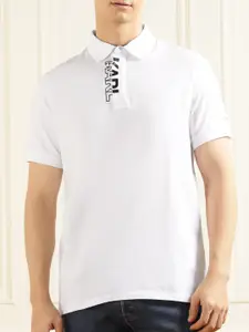 Karl Lagerfeld Men Typography Printed Polo Collar T-shirt