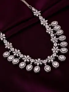 GIVA Sterling Silver Rhodium-Plated Cubic Zirconia-Studded Necklace