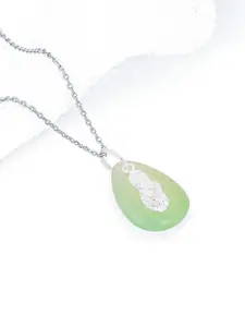 GIVA 925 Sterling Silver Rhodium-Plated Stone-Studded Pendant With Chain