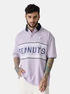 The Souled Store Typography Printed Polo Collar Pure Cotton Oversized T-shirt