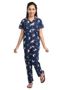 Clothe Funn Girls Conversational Printed Pure Cotton Night Suit