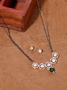 ABDESIGNS Gold-Plated Beaded & Kundan Polki Mangalsutra With Earrings Set