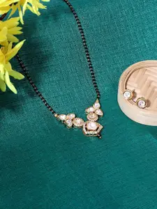 ABDESIGNS Gold-Plated Beaded & Kundan Polki Mangalsutra With Earrings