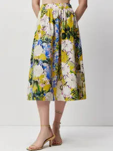 COVER STORY Floral Printed Pure Cotton Flared Midi Skirt