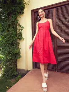 SASSAFRAS Schiffli Self Design A-Line Pure Cotton Dress