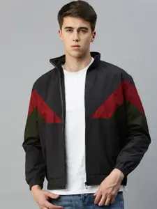 VOXATI Men Colourblocked Mock Collar Sporty Jacket