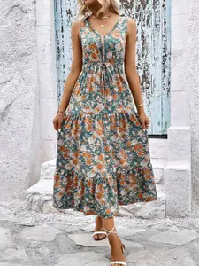 StyleCast Blue Floral Print Layered Maxi Dress