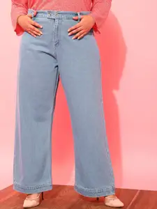 CURVY STREET Women Plus Size Blue Jean Wide Leg Pure Cotton Jeans