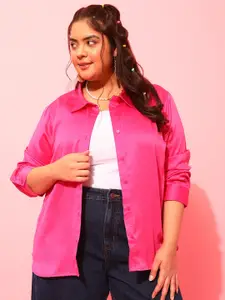 CURVY STREET Plus Size Fuchsia Classic Satin Casual Shirt