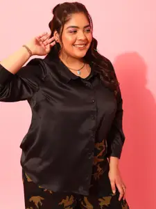 CURVY STREET Black Classic Opaque Casual Shirt