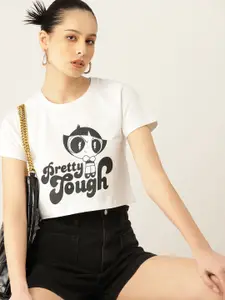 Kook N Keech Women Powerpuff Girls Printed Pure Cotton Boxy T-shirt