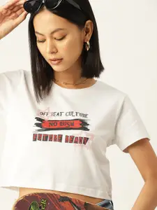 Kook N Keech Women Typography Printed Pure Cotton Boxy Crop T-shirt