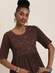 Taavi Ethnic Motifs Embroidered A-Line Chikankari Dress