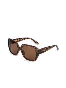 Accessorize London Women Brown Mottled Oversized Hexagon Sunglasses
