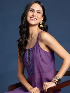 Taavi Nagri Weaves Pure Cotton Shoulder Straps A-Line Midi Dress