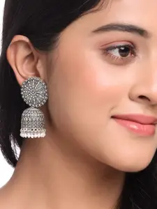 NVR Silver-Plated Dome Shaped Jhumkas Earrings