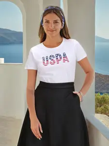 U.S. Polo Assn. Women Typography Printed Slim Fit Cotton T-shirt