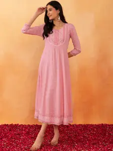 Rang by Indya Ethnic Motifs Ptinted Embellished A-Line Ethnic Dress