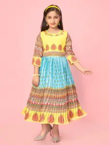 Muhuratam Girls Ethnic Motifs Printed Round Neck Maxi Dress