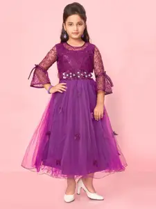 Muhuratam Girls Embellished Net Bell Sleeve Party Dress