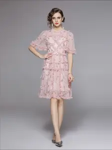 JC Collection Self Design Flared Sleeves Fit & Flare Dress