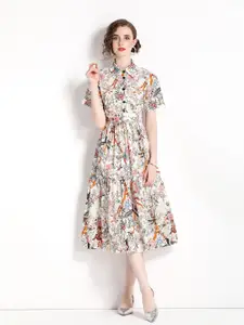 JC Collection Floral Printed Gathred Or Pleated Fit & Flare Midi Dress