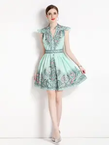 JC Collection Floral Printed Gathred Or Pleated Fit & Flare Dress