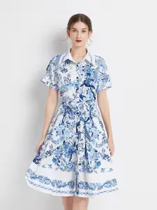 JC Collection Floral Print Flared Sleeve Fit & Flare Dress