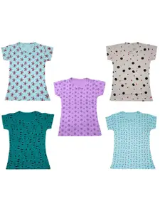 IndiWeaves Girls Pack of 5 Printed Pure Cotton T-shirts