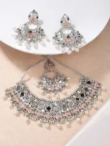Fida Silver-Plated Kundan-Studded & Beaded Necklace & Earring Set