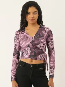 FOREVER 21 Floral Print Wrap Style Fitted Crop Top