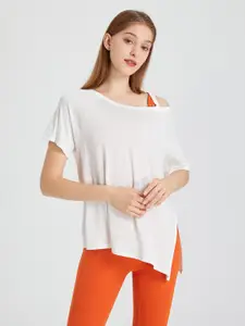 JC Collection Asymmetric Hem Shoulder Strapped Knitted Top