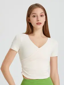 JC Collection V-Neck Fitted Ruched Top