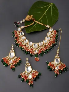 Fida Gold-Plated Kundan-Studded & Beaded Necklace & Earring Set