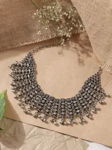 Fida Silver Plated Oxidised Stone Studded Choker Necklace