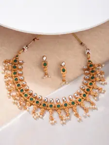 Fida Gold-Plated Kundan-Studded & Beaded Necklace & Earring Set