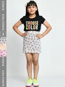 IndiWeaves Girls Pack Of 3 Printed Pure Cotton Skirts