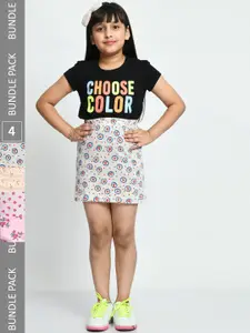 IndiWeaves Girls Pack Of 4 Floral Printed Pure Cotton Skirts