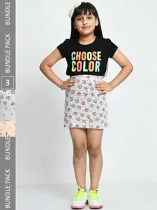 IndiWeaves Girls Pack Of 3 Printed Pure Cotton Skirts