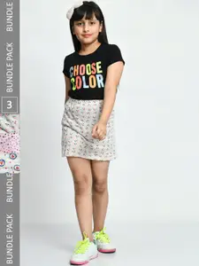 IndiWeaves Girls Pack Of 3 Printed Pure Cotton Mini Skirts