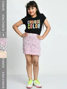 IndiWeaves Girls Pack Of 3 Printed Pure Cotton Skirts