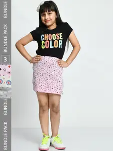 IndiWeaves Girls Pack Of 3 Printed Pure Cotton Skirts